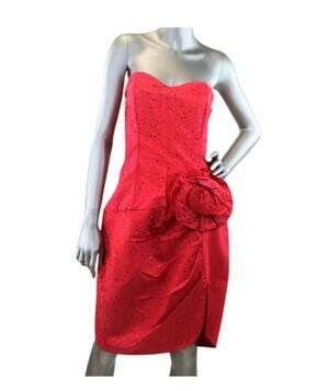 Vintage 1980s Gunne Sax Red Strapless Glitter Dress Medium